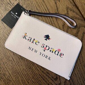 NWT! Kate Spade Lucy Medium L-Zip Wristlet -Light Pink Kate Spade Logo